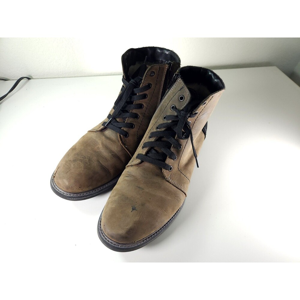 Overland Clement Men’s 11 Leather Boots Wool Lined Waterproof Brown Side Zip